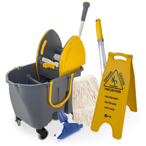Kit balde espremedor Due 30L amarelo e cinza com 5 pe�as