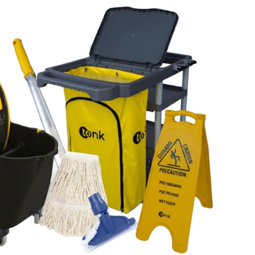 Kit para limpeza profissional cinza e amarelo e balde Due preto com 6 pe�as - Pratic