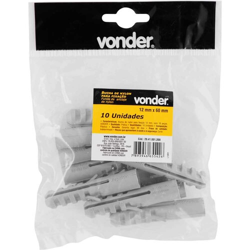 Bucha de nylon para fixa��o 12 mm com 10 pe�as 