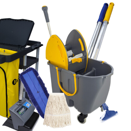 Kit para limpeza profissional preto e amarelo com balde Due cinza 10 pe�as - Titan