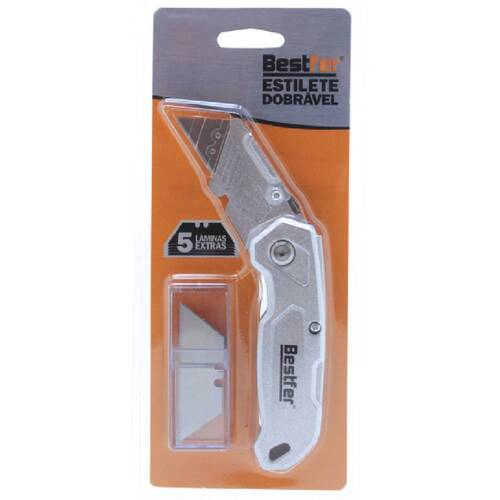 Estilete trapezoidal dobr�vel em alum�nio com 5 l�minas extras - BFH3044