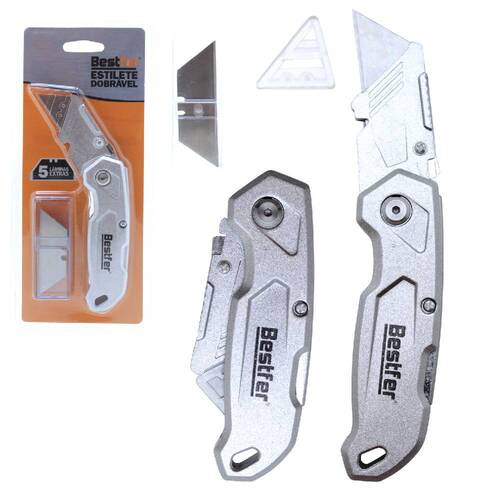 Estilete trapezoidal dobr�vel em alum�nio com 5 l�minas extras - BFH3044
