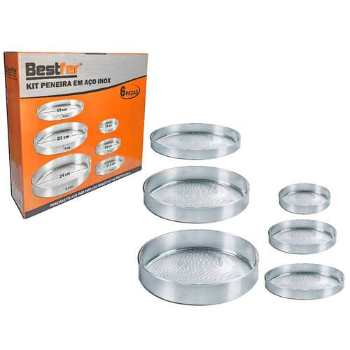 Kit de peneiras em a�o inox 13 a 24 cm com 6 pe�as - BFH1562