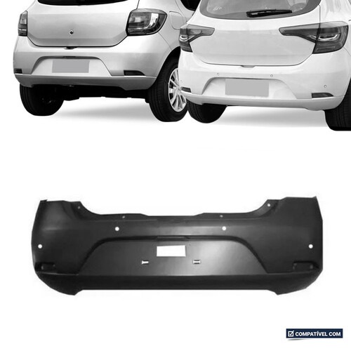 Para-choque Sandero 2014 a 2019 traseiro preto com furo sensor - 4147 Para-choque Sandero 2014 a 2019 traseiro preto com furo sensor - 4147