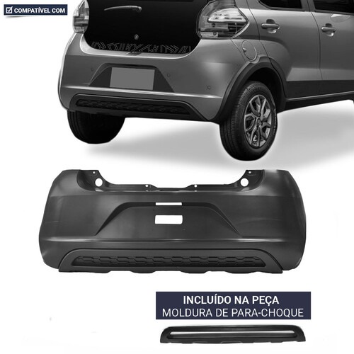 Para-choque Moby Way 2016 a 2021 traseiro preto liso parcial sem sensor - 3561