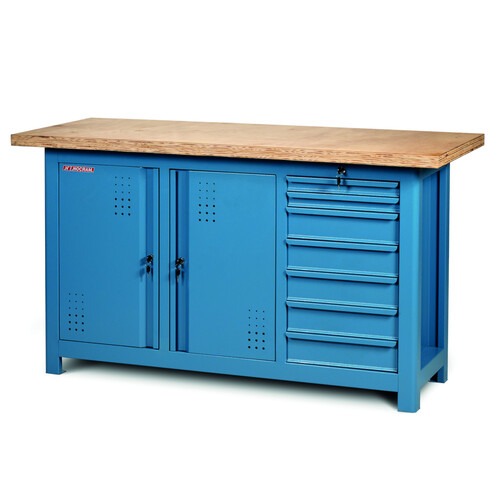 Bancada fechada com 7 gavetas e 3 portas tampo em pinus - NB-20