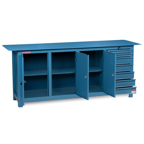 Bancada fechada com 7 gavetas e 3 portas tampo em a�o - NB-23