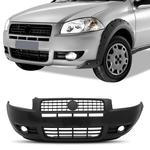 Para-choque Strada Working 2009 a 2013 dianteiro preto liso com farol - 3461