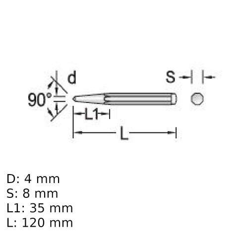 Punção de centro 120 x 4 mm - R90180415 Punção de centro 120 x 4 mm - R90180415