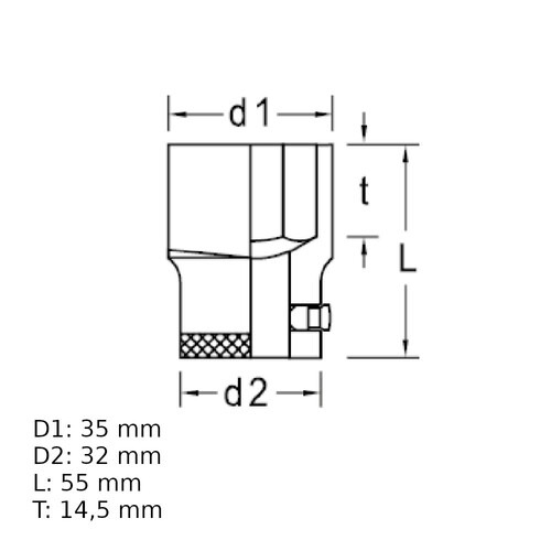 Soquete sextavado 21 mm encaixe 3/4