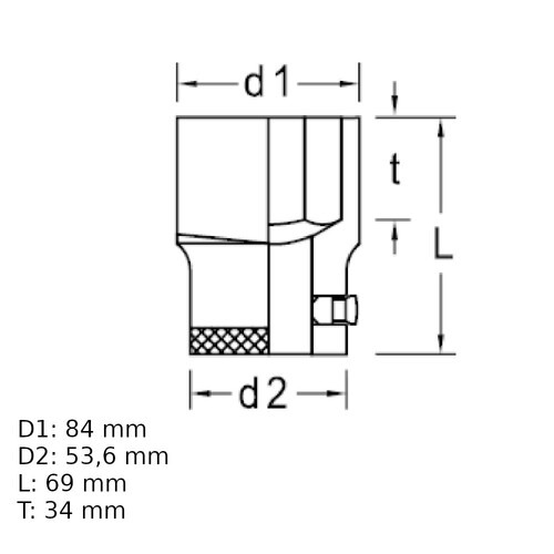 Soquete sextavado 60 mm encaixe 3/4 Soquete sextavado 60 mm encaixe 3/4