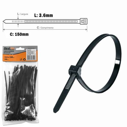Abraçadeira de nylon 3,6 mm x 15 cm 100 peças - BFH0748 Abraçadeira de nylon 3,6 mm x 15 cm 100 peças - BFH0748