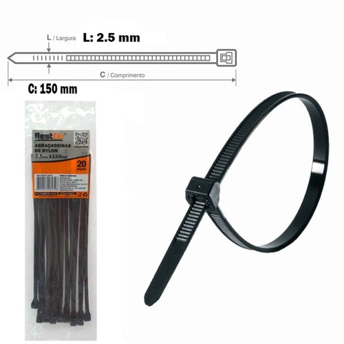 Abraçadeira de nylon 2,5 mm x 15 cm 20 peças - BFH2464 Abraçadeira de nylon 2,5 mm x 15 cm 20 peças - BFH2464
