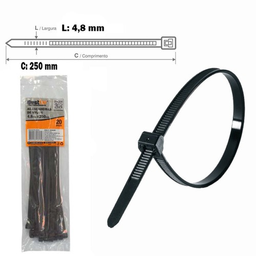 Abraçadeira de nylon 4,8 mm x 25 cm 20 peças - BFH2484 Abraçadeira de nylon 4,8 mm x 25 cm 20 peças - BFH2484