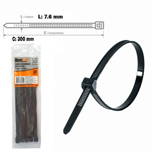 Abraçadeira de nylon 7,6 mm x 30 cm 10 peças - BFH2464 Abraçadeira de nylon 7,6 mm x 30 cm 10 peças - BFH2464