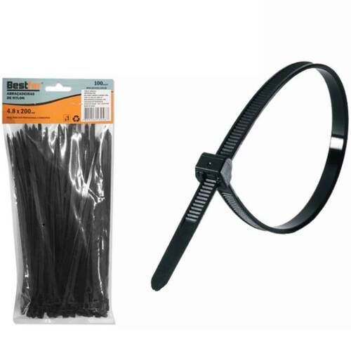 Abraçadeira de nylon 4,80 mm x 20 cm 100 peças - BFH0312 Abraçadeira de nylon 4,80 mm x 20 cm 100 peças - BFH0312