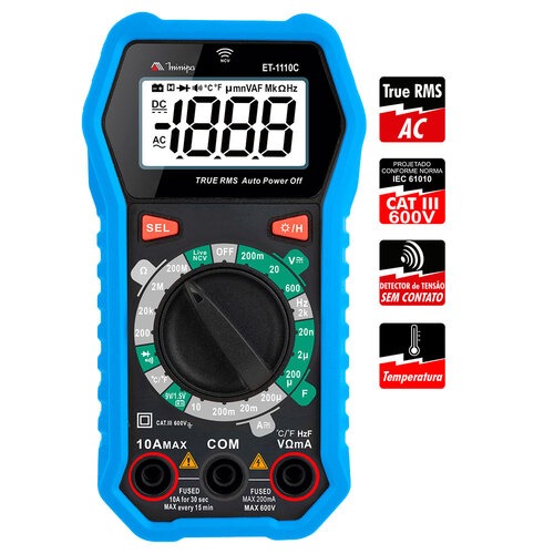 Multímetro digital portátil 600V CAT III True RMS AC Live/NVC - ET-1110C Multímetro digital portátil 600V CAT III True RMS AC Live/NVC - ET-1110C