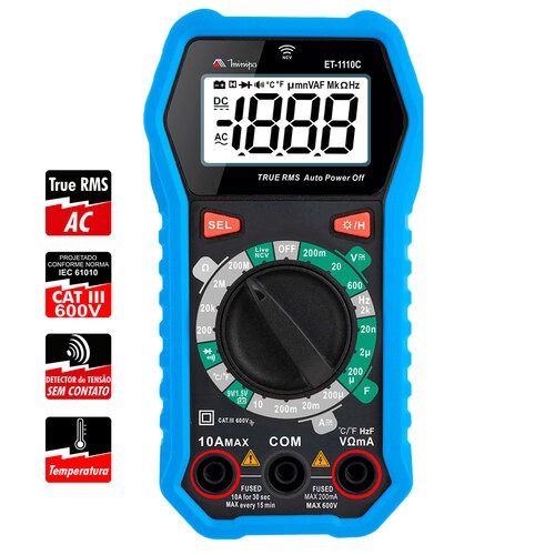 Multímetro digital portátil 600V CAT III True RMS AC Live/NVC - ET-1110C Multímetro digital portátil 600V CAT III True RMS AC Live/NVC - ET-1110C