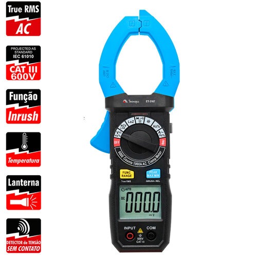 Alicate amper�metro digital 1000A True RMS AC CAT IV 600V - ET-3167