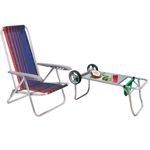 Kit Cadeira de praia reclinável 4 posições Bali + Carrinho Mesa CAR0649 Kit Cadeira de praia reclinável 4 posições Bali + Carrinho Mesa CAR0649