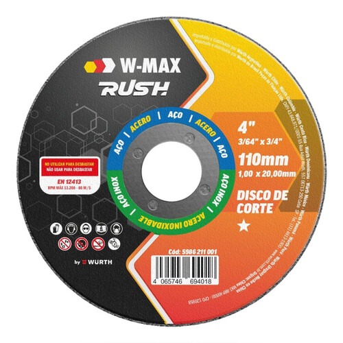 Disco de corte para a�o inox 110 x 20 mm - Rush