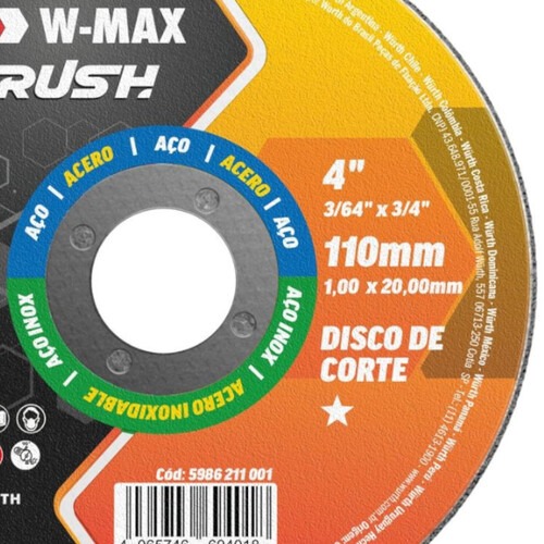 Disco de corte para a�o inox 110 x 20 mm - Rush