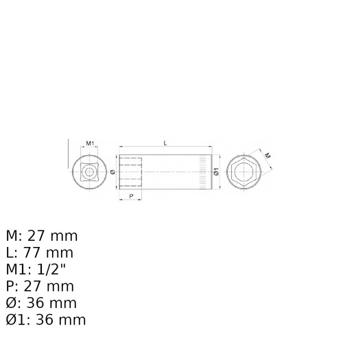 Soquete sextavado longo 27 mm encaixe 1/2