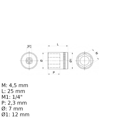 Soquete sextavado 4,5 mm encaixe 1/4