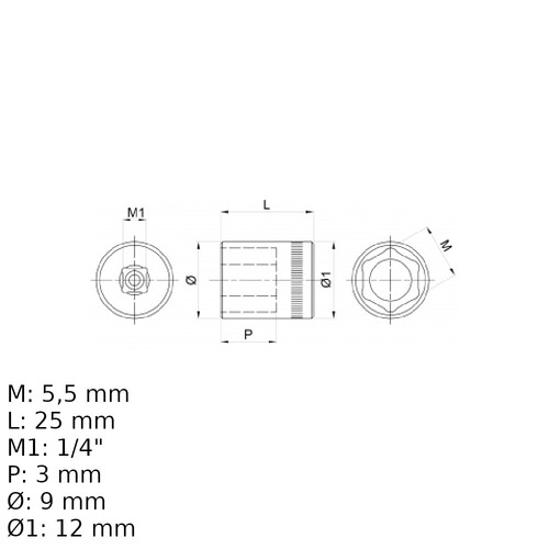 Soquete sextavado 5,5 mm encaixe 1/4