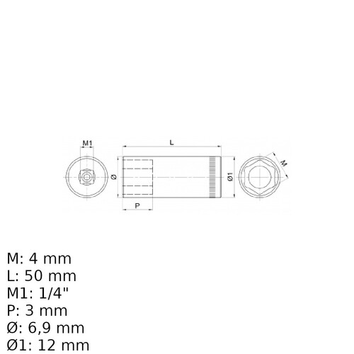 Soquete sextavado longo 4 mm encaixe 1/2