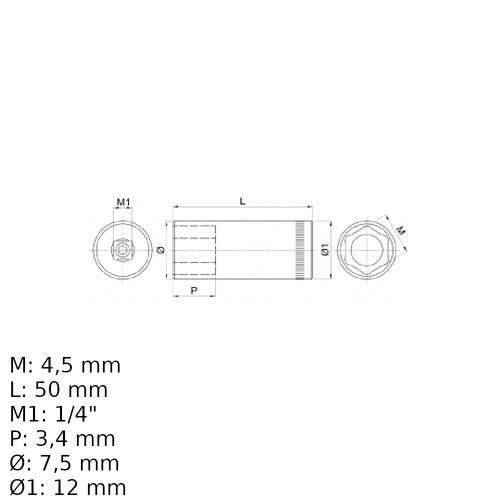 Soquete sextavado longo 4,5 mm encaixe 1/2