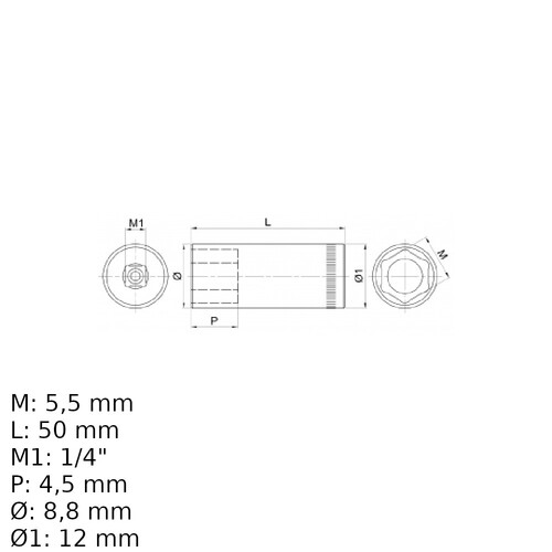 Soquete sextavado longo 5,5 mm encaixe 1/2