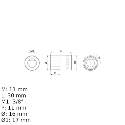 Soquete sextavado 11 mm encaixe 3/8