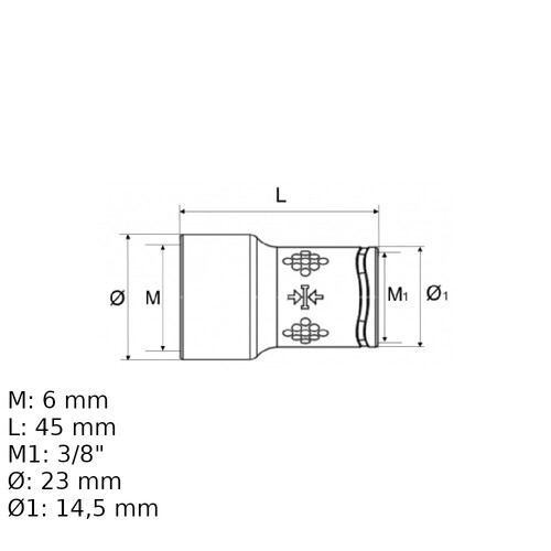 Soquete sextavado isolado 6 mm encaixe 3/8