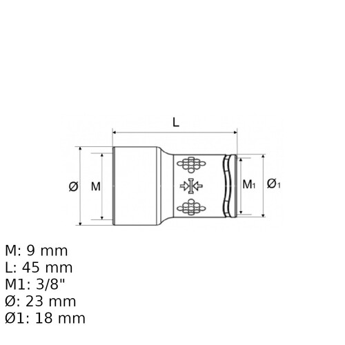 Soquete sextavado isolado 9 mm encaixe 3/8