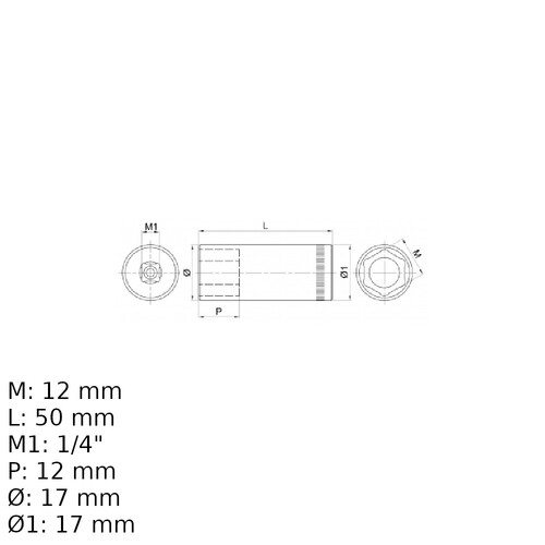 Soquete sextavado longo 12 mm encaixe 1/4