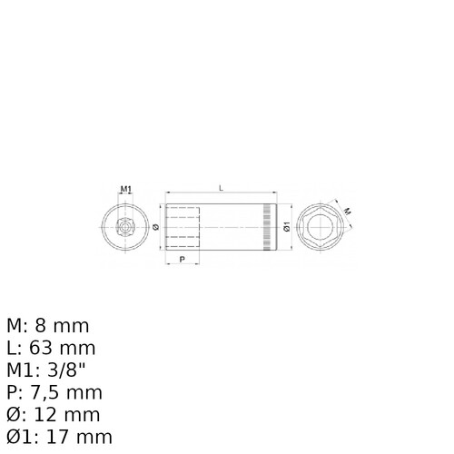 Soquete sextavado longo 8 mm encaixe 3/8