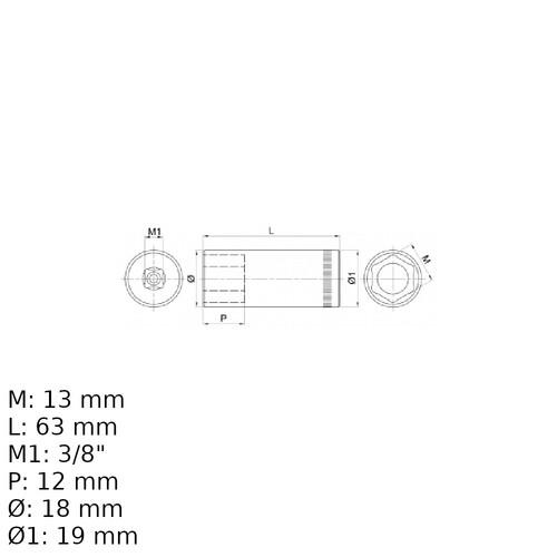Soquete sextavado longo 13 mm encaixe 3/8