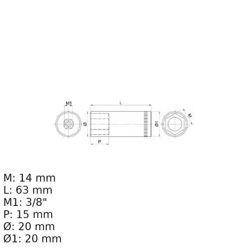 Soquete sextavado longo 14 mm encaixe 3/8