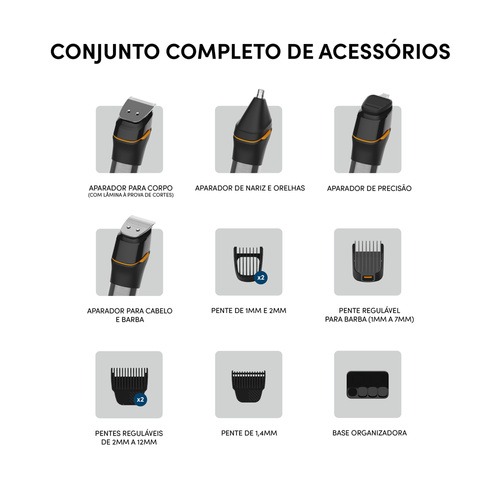 Aparador de pelos e babeador 10 em 1 a prova d'�gua IPX7 - Multigroom WMG011  110V/220V