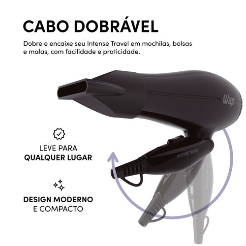 Secador de cabelo 1300W dobr�vel 2 temperaturas bivolt - Intense Travel WS1300  110V/220V