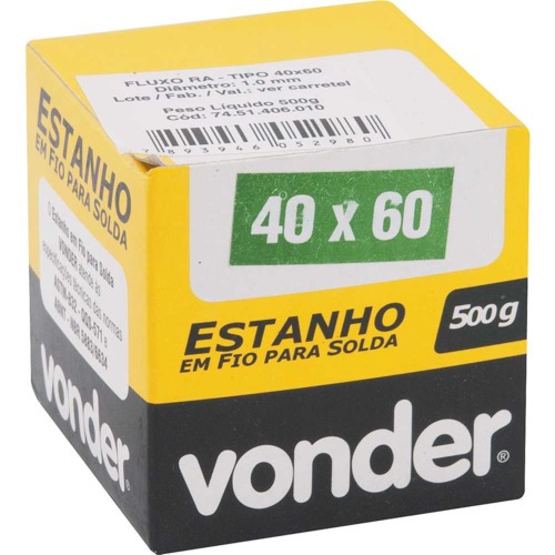 Estanho em fio 1,0 mm 40 x 60 com 500 g