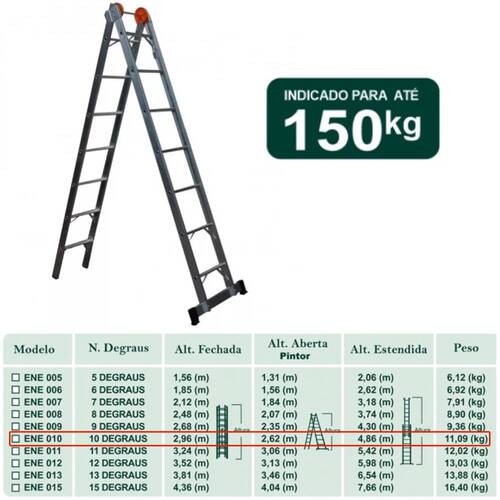 Escada de alum�nio extens�vel 2,96 x 4,86 m 2 x 10 degraus 3 em 1