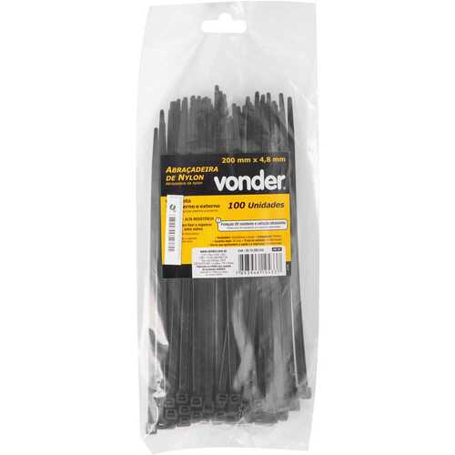 Abraçadeira de nylon preta 4,8 mm x 20 cm com 100 peças Abraçadeira de nylon preta 4,8 mm x 20 cm com 100 peças