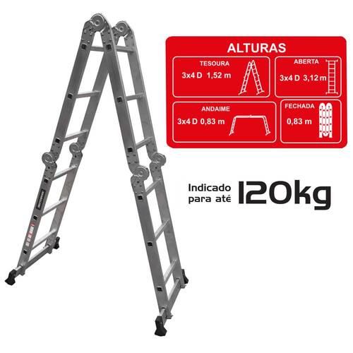 Escada multifuncional de alum�nio 3 x 4 com 12 degraus 11 em 1 - ESC0265RO