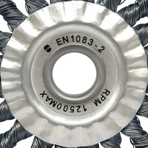 Escova de a�o inox circular torcida 114,3 x 12,7 mm com furo