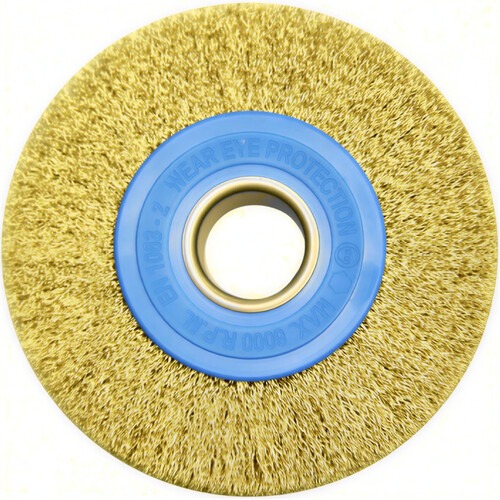 Escova de a�o latonado circular ondulada 152,4 x 19 mm com furo