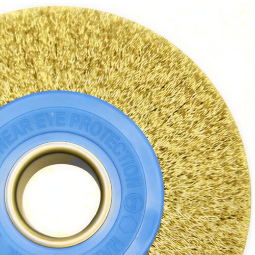 Escova de a�o latonado circular ondulada 152,4 x 19 mm com furo