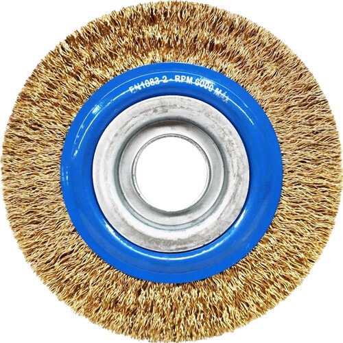 Escova de a�o latonado circular ondulada 152,4 x 19 mm com furo
