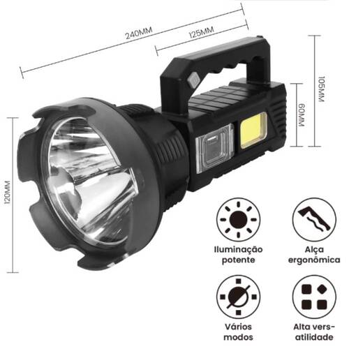 Refletor de busca multifuncional recarreg�vel com LED COB power bank - BOM-4331
